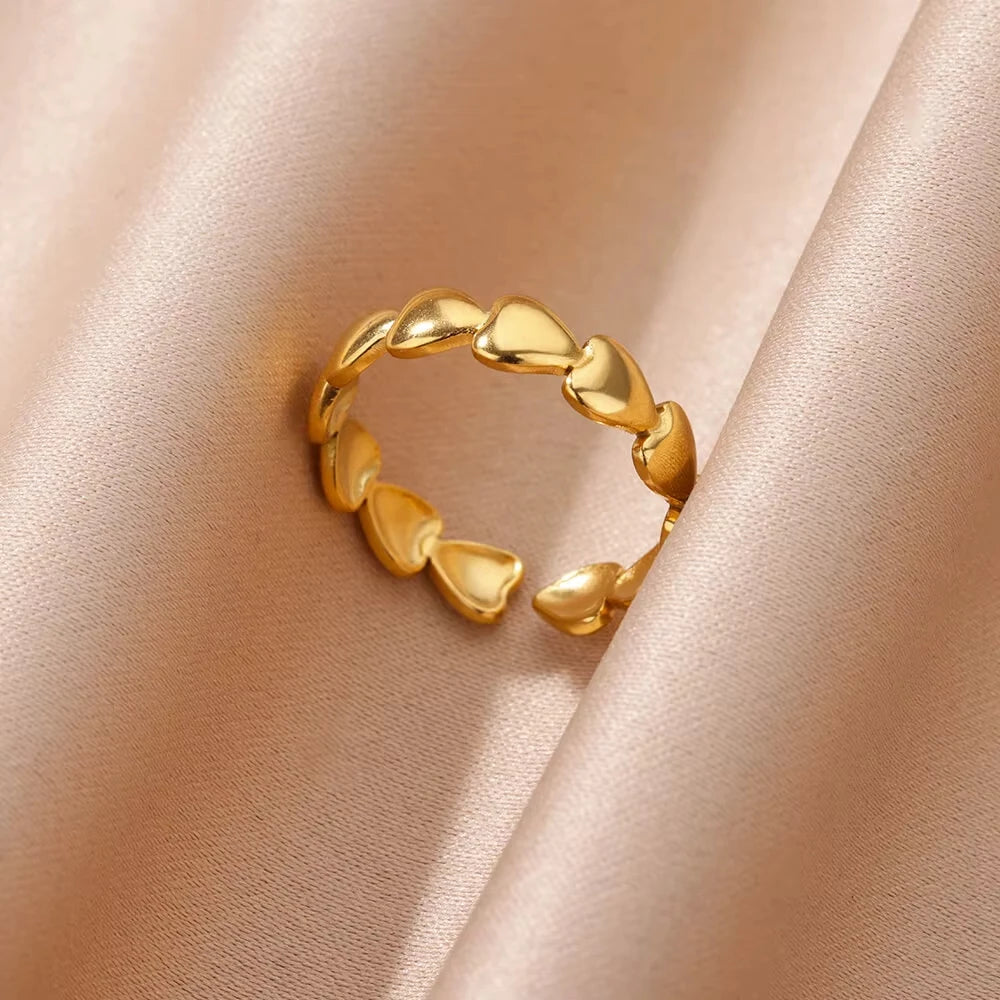 Bague Géométrique Zircon Doré – Acier Inoxydable, Ajustable