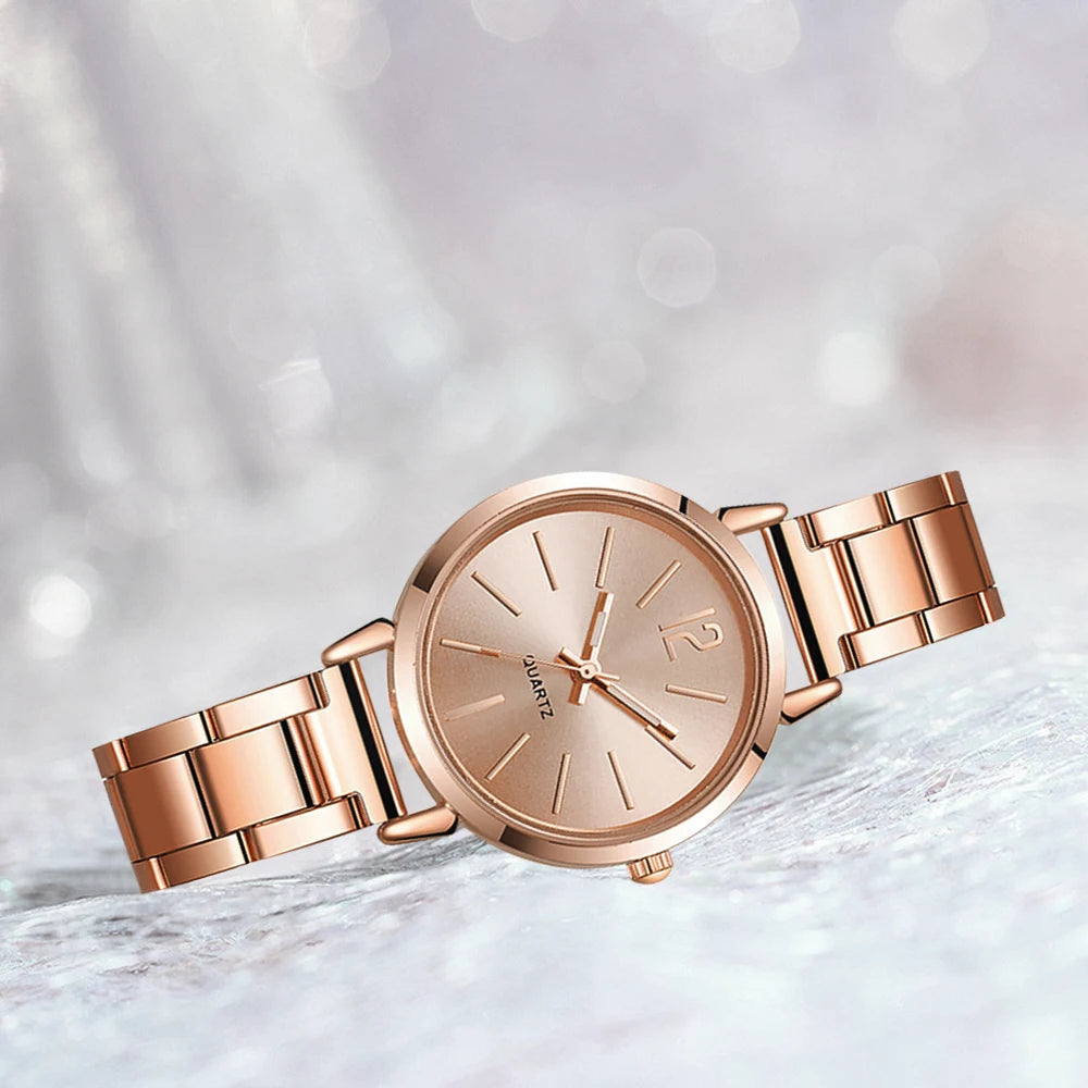 Fashionable 4Pcs Quartz Watch Jewelry Set, Versatile Everyday Accessory Gift for Her & Him