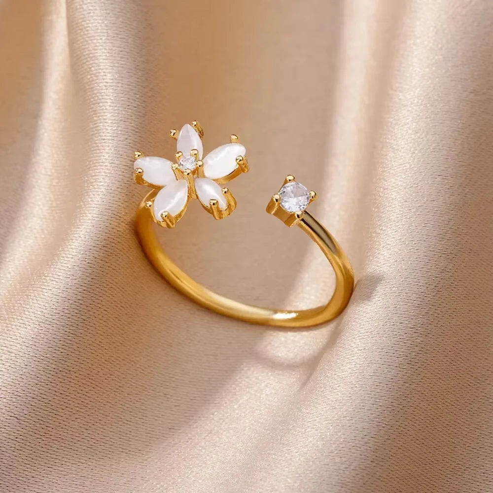 Bague Géométrique Zircon Doré – Acier Inoxydable, Ajustable
