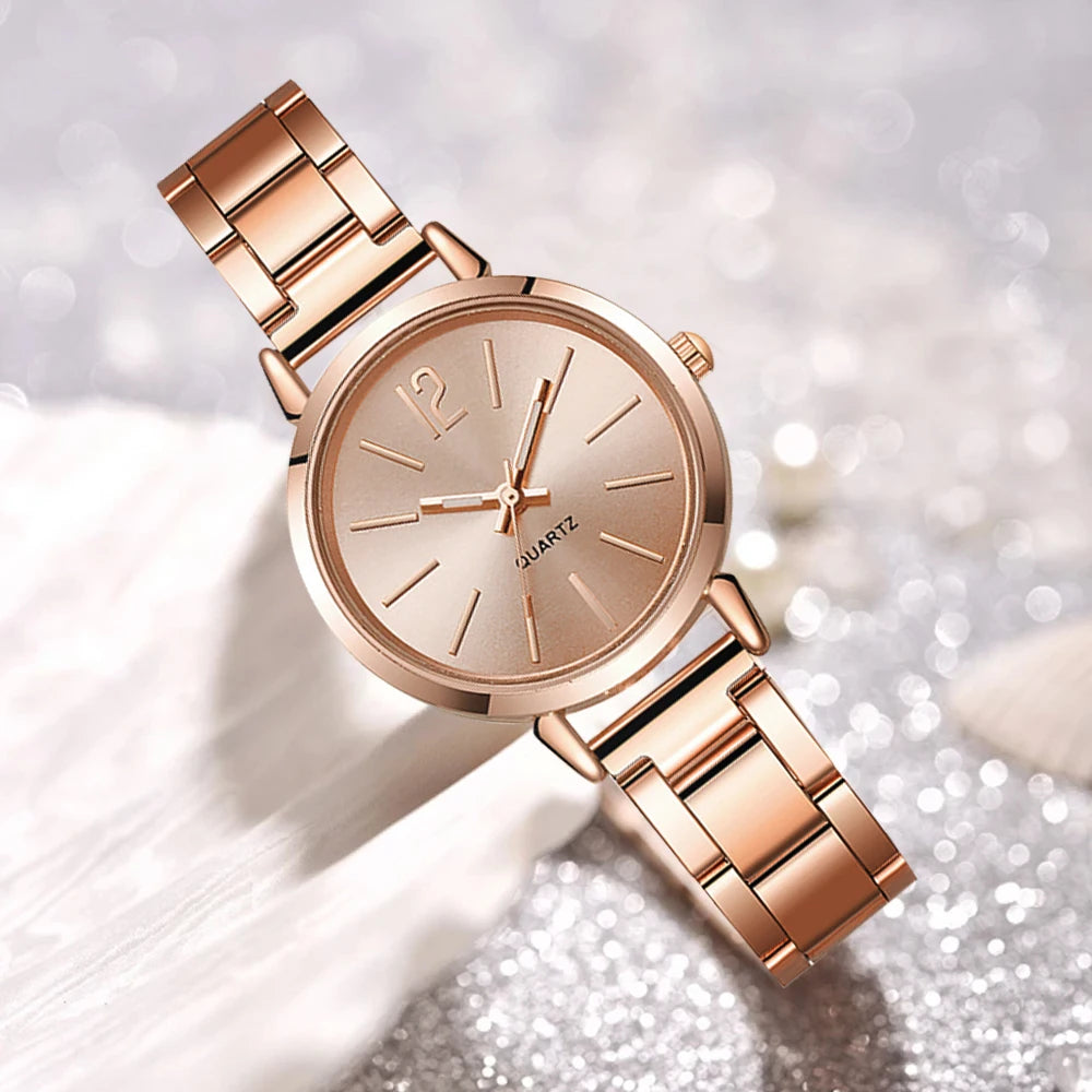 Fashionable 4Pcs Quartz Watch Jewelry Set, Versatile Everyday Accessory Gift for Her & Him