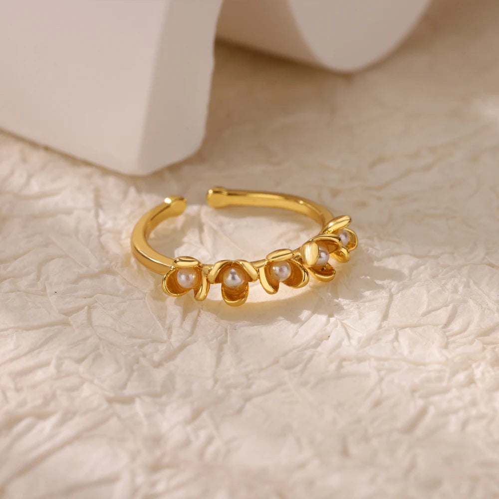Bague Géométrique Zircon Doré – Acier Inoxydable, Ajustable