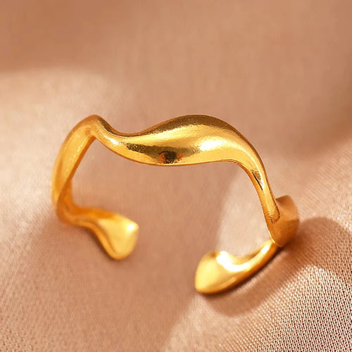 Bague Géométrique Zircon Doré – Acier Inoxydable, Ajustable