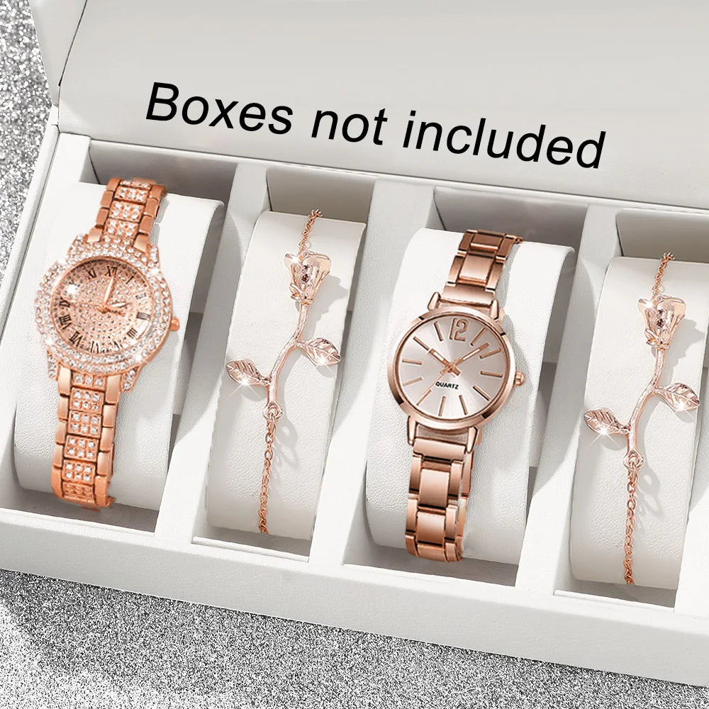 Fashionable 4Pcs Quartz Watch Jewelry Set, Versatile Everyday Accessory Gift for Her & Him